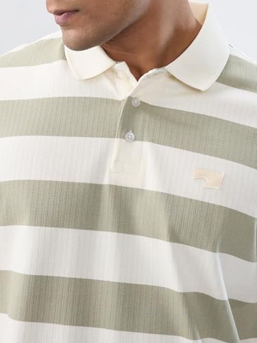 Spykar Men Green Stripe Regular Fit T-Shirt