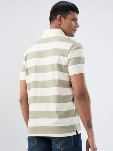 Spykar Men Green Stripe Regular Fit T-Shirt