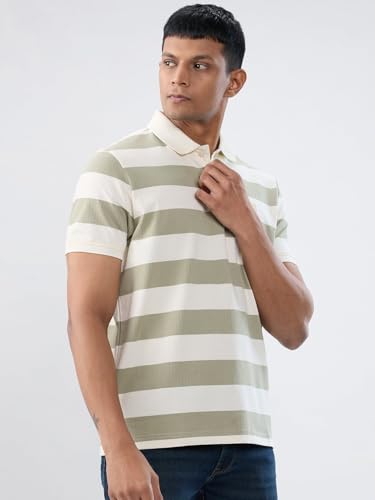 Spykar Men Green Stripe Regular Fit T-Shirt