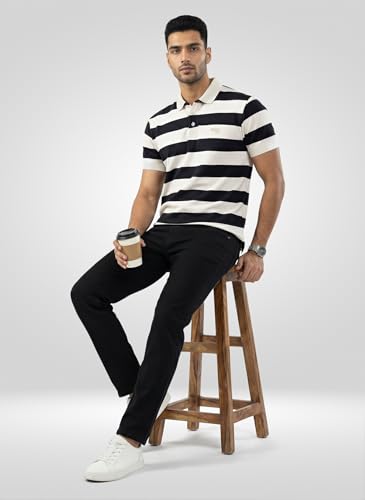 Spykar Men Black Stripe Regular Fit T-Shirt