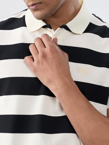 Spykar Men Black Stripe Regular Fit T-Shirt