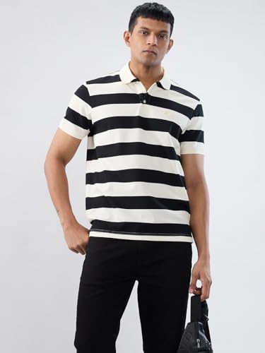 Spykar Men Black Stripe Regular Fit T-Shirt