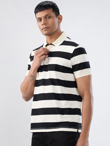 Spykar Men Black Stripe Regular Fit T-Shirt