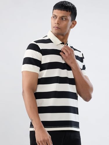 Spykar Men Black Stripe Regular Fit T-Shirt