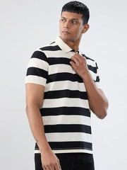 Spykar Men Black Stripe Regular Fit T-Shirt