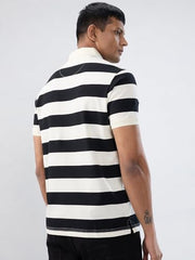 Spykar Men Black Stripe Regular Fit T-Shirt