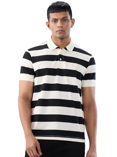 Spykar Men Black Stripe Regular Fit T-Shirt