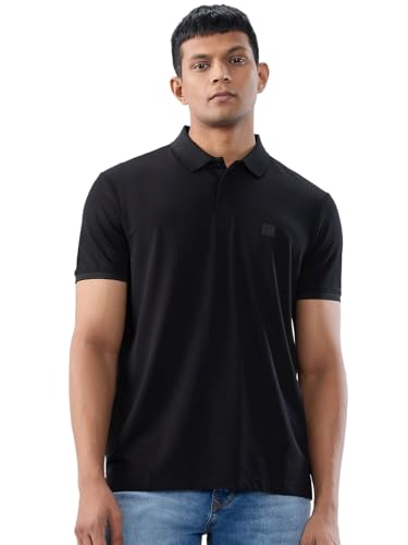 Men Spykar Black Solid Regular Fit T-Shirt
