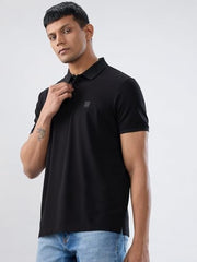 Men Spykar Black Solid Regular Fit T-Shirt