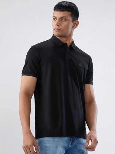 Men Spykar Black Solid Regular Fit T-Shirt
