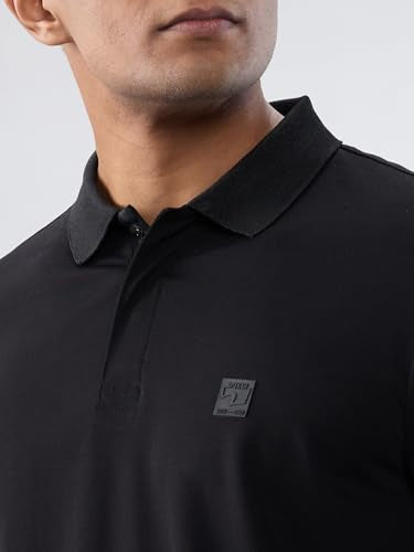 Men Spykar Black Solid Regular Fit T-Shirt