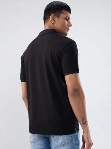 Men Spykar Black Solid Regular Fit T-Shirt
