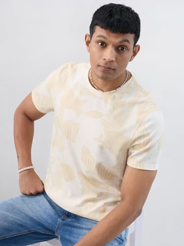 Men Spykar White Print Regular Fit T-Shirt