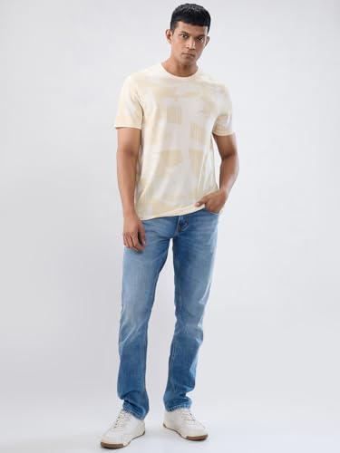 Men Spykar White Print Regular Fit T-Shirt