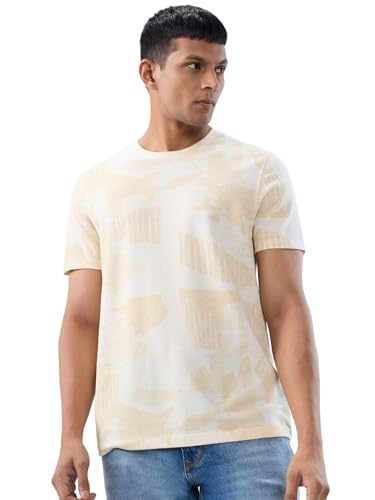 Men Spykar White Print Regular Fit T-Shirt