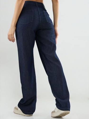 Spykar Women Blue Solid Straight Fit High Rise Jeans