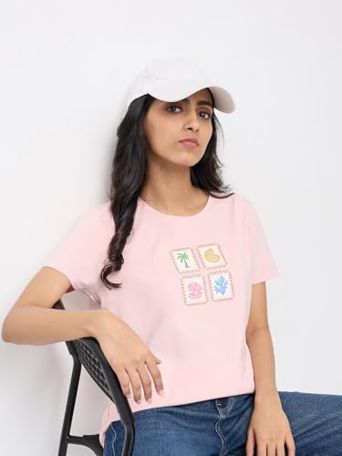 Spykar Pink Graphic Regular Fit T-Shirts for Women