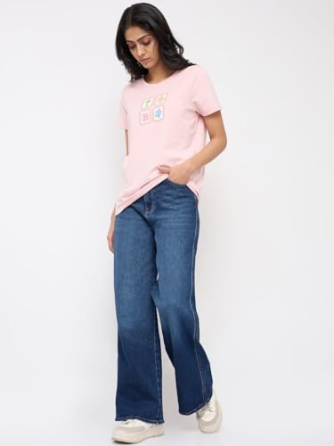 Spykar Pink Graphic Regular Fit T-Shirts for Women
