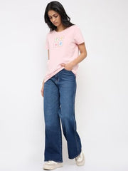 Spykar Pink Graphic Regular Fit T-Shirts for Women