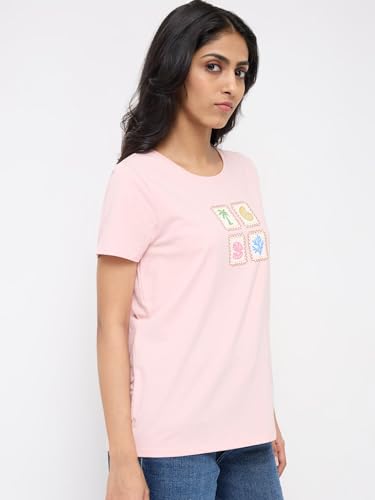Spykar Pink Graphic Regular Fit T-Shirts for Women