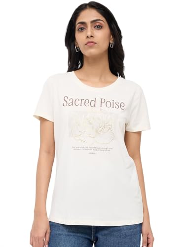 Spykar White Graphic Regular Fit T-Shirts for Women