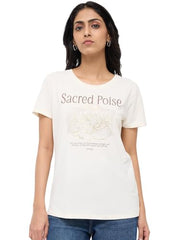 Spykar White Graphic Regular Fit T-Shirts for Women