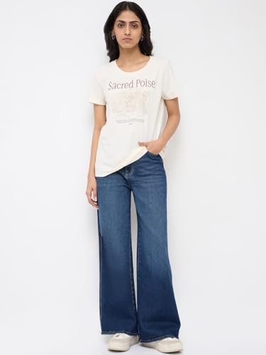Spykar White Graphic Regular Fit T-Shirts for Women