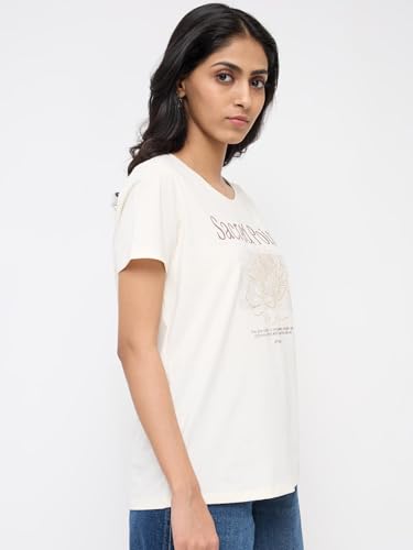 Spykar White Graphic Regular Fit T-Shirts for Women