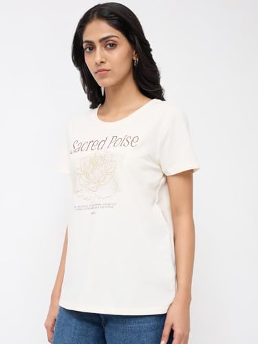 Spykar White Graphic Regular Fit T-Shirts for Women