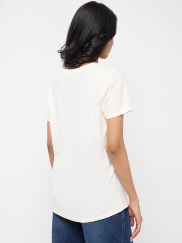 Spykar White Graphic Regular Fit T-Shirts for Women