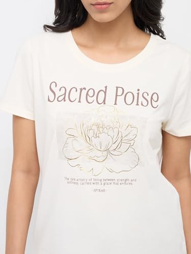Spykar White Graphic Regular Fit T-Shirts for Women