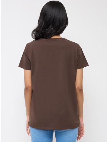 Spykar Brown Graphic Regular Fit T-Shirts for Women