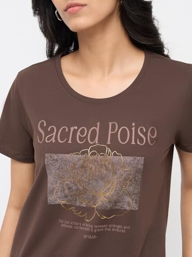 Spykar Brown Graphic Regular Fit T-Shirts for Women