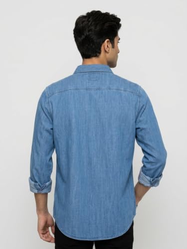 Spykar Mid Blue Regular Fit Shirt for Men