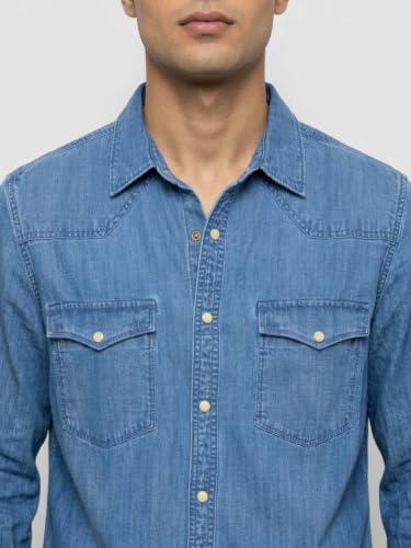 Spykar Mid Blue Regular Fit Shirt for Men