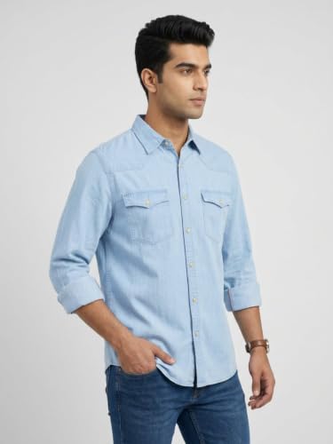 Spykar Light Blue Regular Fit Shirt for Men