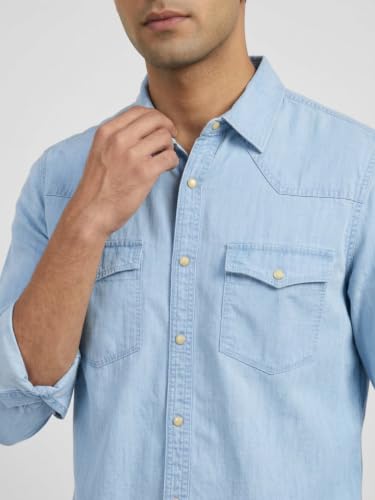 Spykar Light Blue Regular Fit Shirt for Men