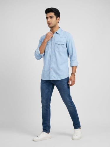 Spykar Light Blue Regular Fit Shirt for Men