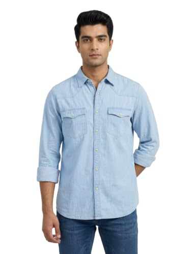 Spykar Light Blue Regular Fit Shirt for Men