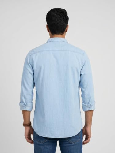 Spykar Light Blue Regular Fit Shirt for Men