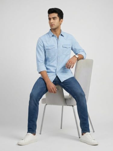 Spykar Light Blue Regular Fit Shirt for Men