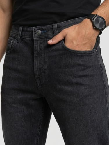 Spykar Black Relaxed Fit Mid Rise Jeans for Men