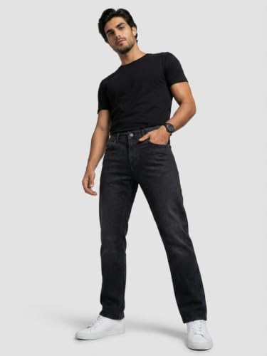 Spykar Black Relaxed Fit Mid Rise Jeans for Men