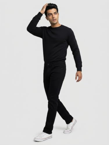 Spykar Black Comfort Fit Mid Rise Jeans for Men
