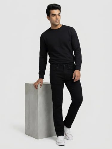 Spykar Black Comfort Fit Mid Rise Jeans for Men