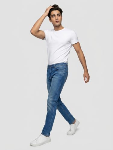 Spykar Vintage Blue Comfort Fit Mid Rise Jeans for Men
