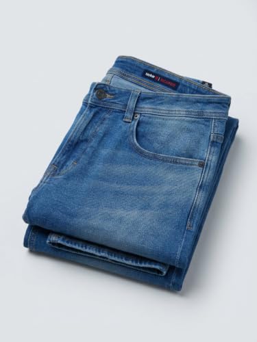 Spykar Vintage Blue Comfort Fit Mid Rise Jeans for Men