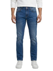 Spykar Mid Blue Regular Fit Mid Rise Jeans for Men