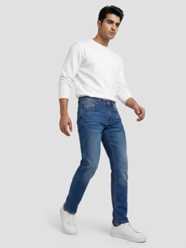 Spykar Mid Blue Regular Fit Mid Rise Jeans for Men
