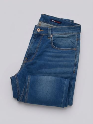 Spykar Mid Blue Regular Fit Mid Rise Jeans for Men